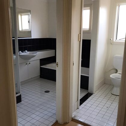Exist Photo of Bath + Toilet (separate) - no linen closet